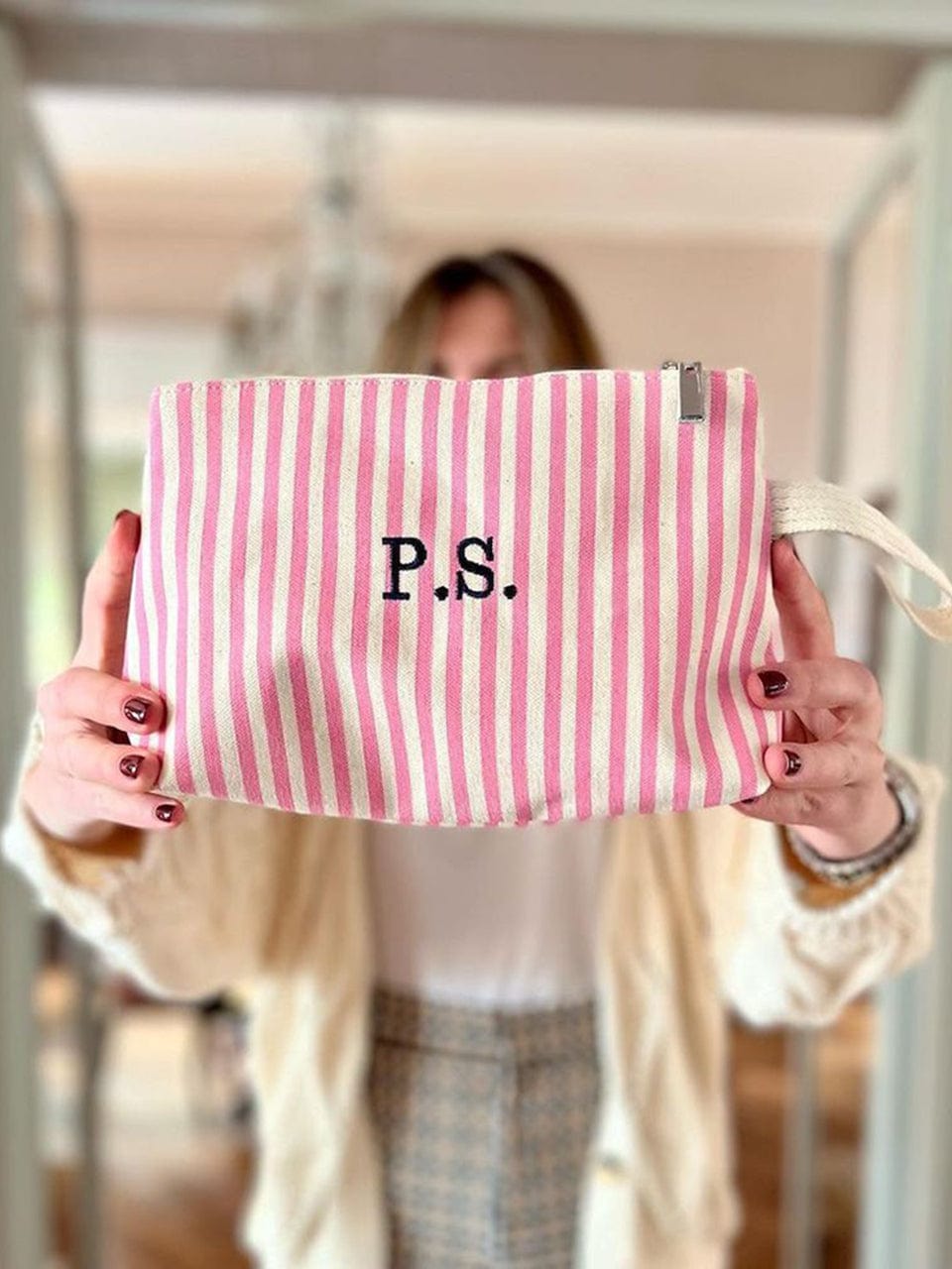 Italian Cotton Striped Pink Clutch Bag Greta - 02