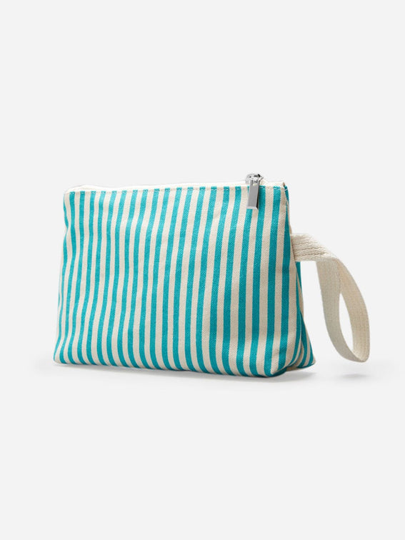 Italian Cotton Striped Turquoise Clutch Bag Greta - 07