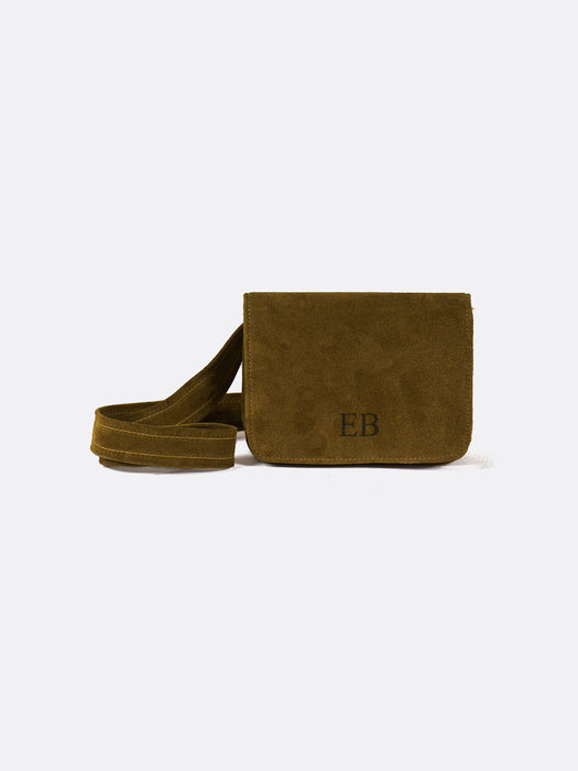 Italian Suede Leather Pouch for women - Military Green - 10