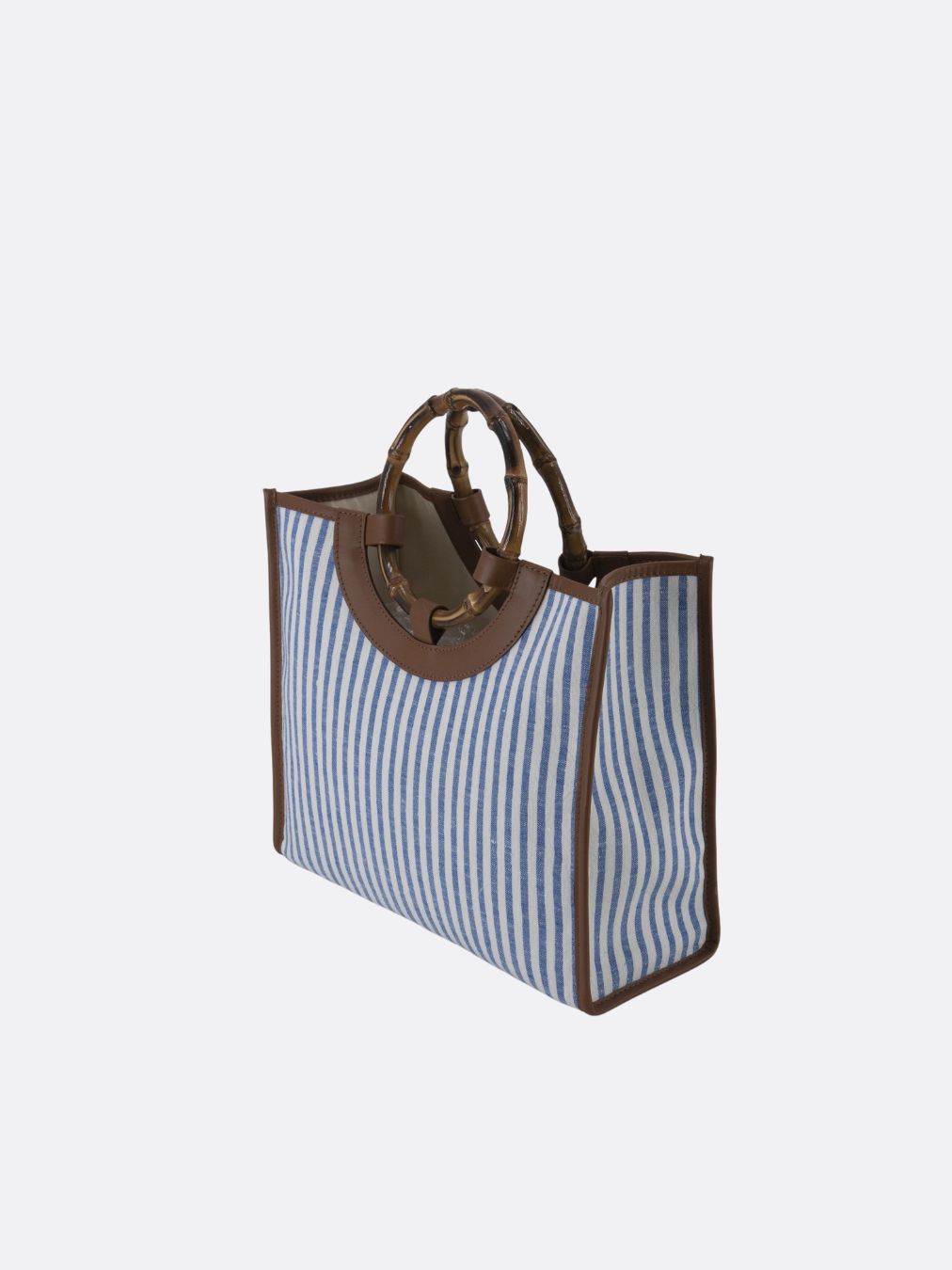 Made in Italy Custom Bamboo Linen Striped Bag Medium - Blue - 02