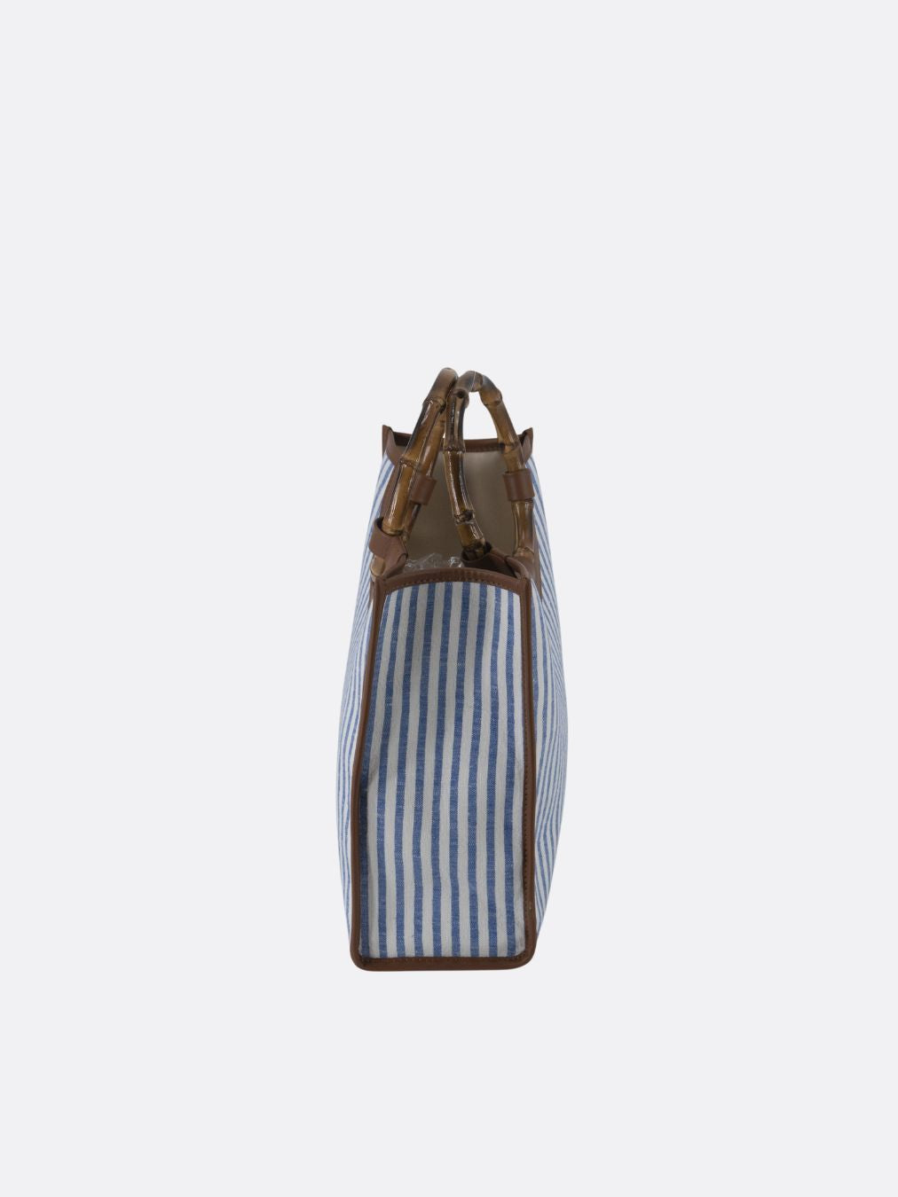 Made in Italy Custom Bamboo Linen Striped Bag Medium - Blue - 03