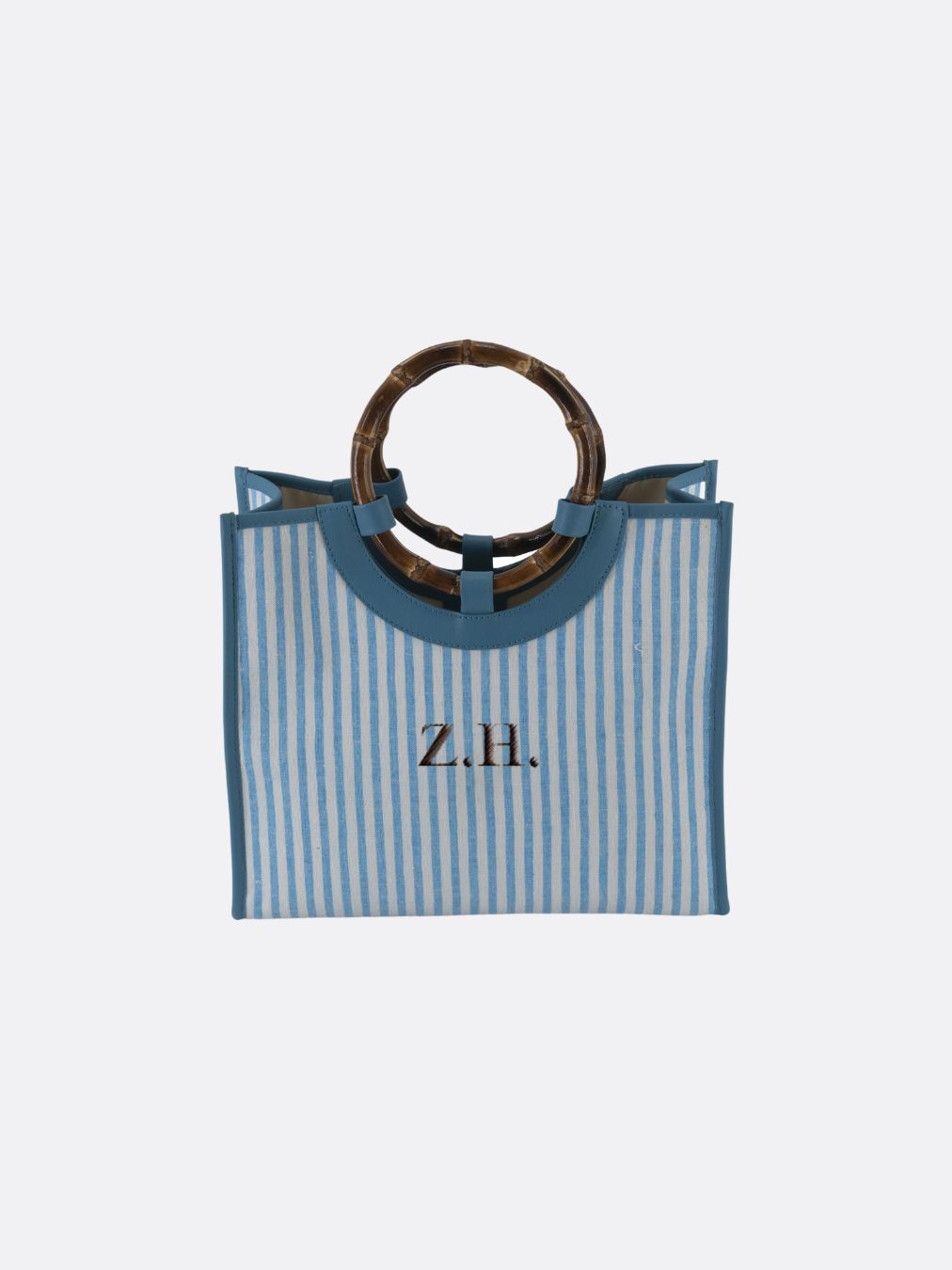 Made in Italy Custom Bamboo Linen Striped Bag Medium - Light Blue - 15