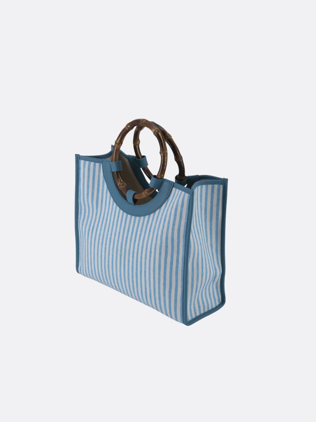 Made in Italy Custom Bamboo Linen Striped Bag Medium - Light Blue - 16
