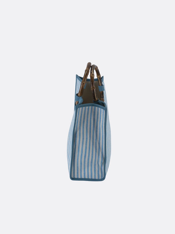 Made in Italy Custom Bamboo Linen Striped Bag Medium - Light Blue - 17