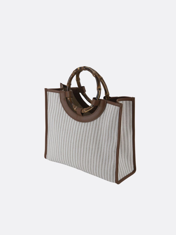 Made in Italy Custom Bamboo Linen Striped Bag Medium - Linen - 11
