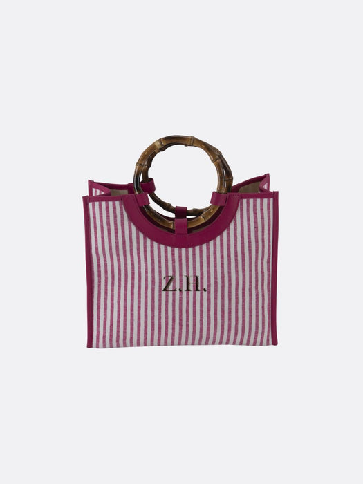 Made in Italy Custom Bamboo Linen Striped Bag Medium - Pink - 06