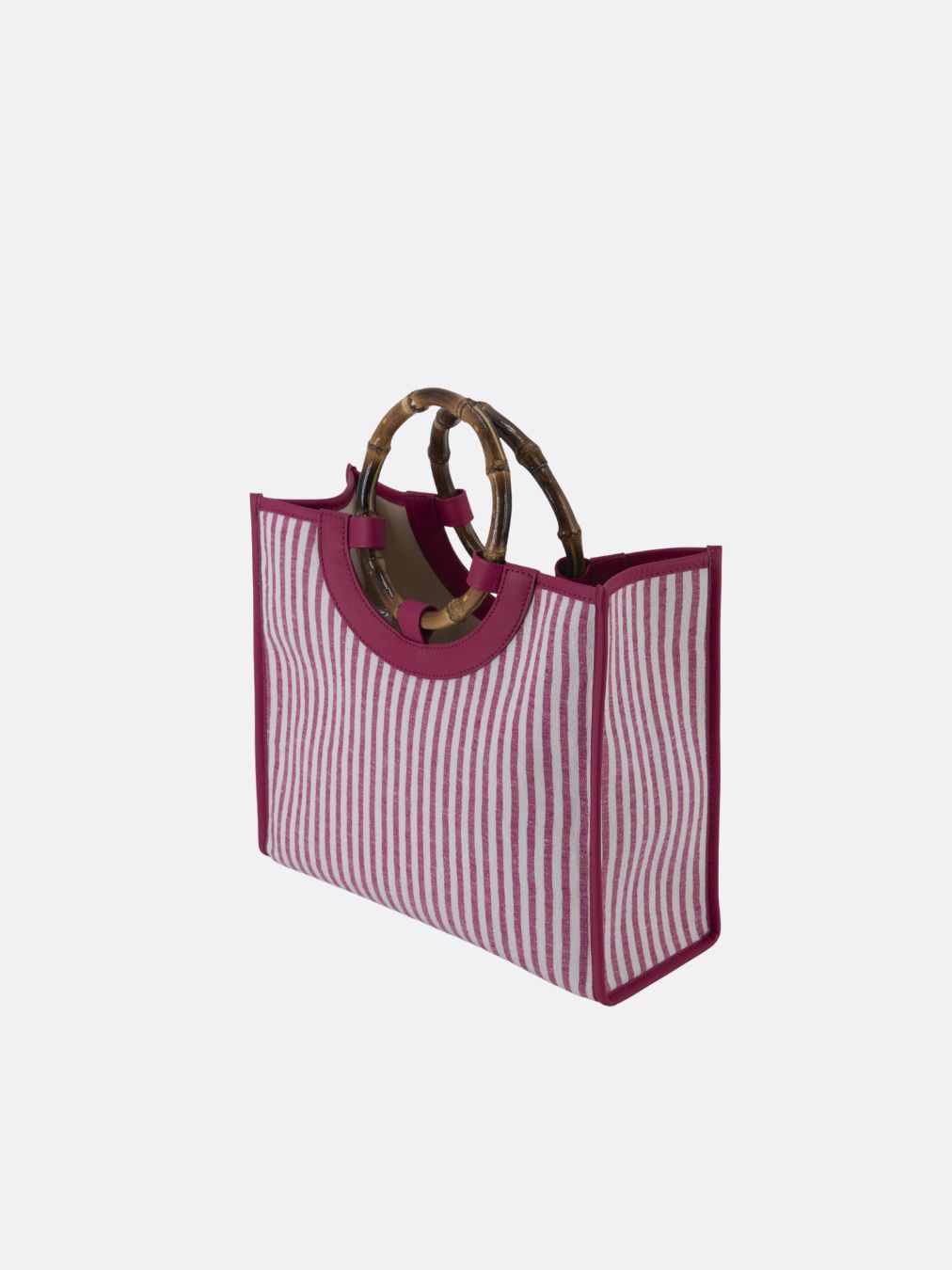 Made in Italy Custom Bamboo Linen Striped Bag Medium - Pink - 07