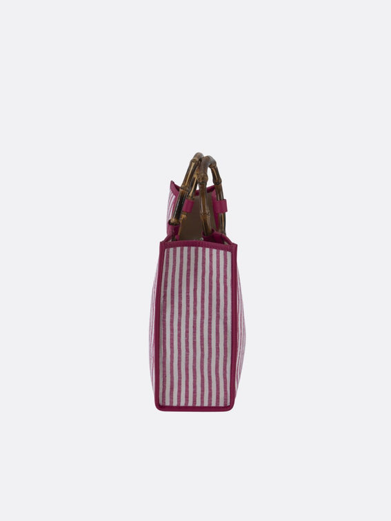 Made in Italy Custom Bamboo Linen Striped Bag Medium - Pink - 08