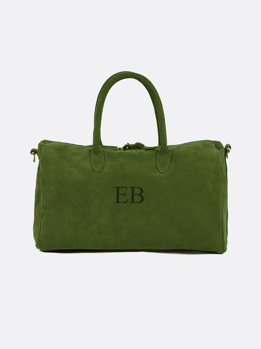 Italian Large Suede Leather Handbag - Green - 01