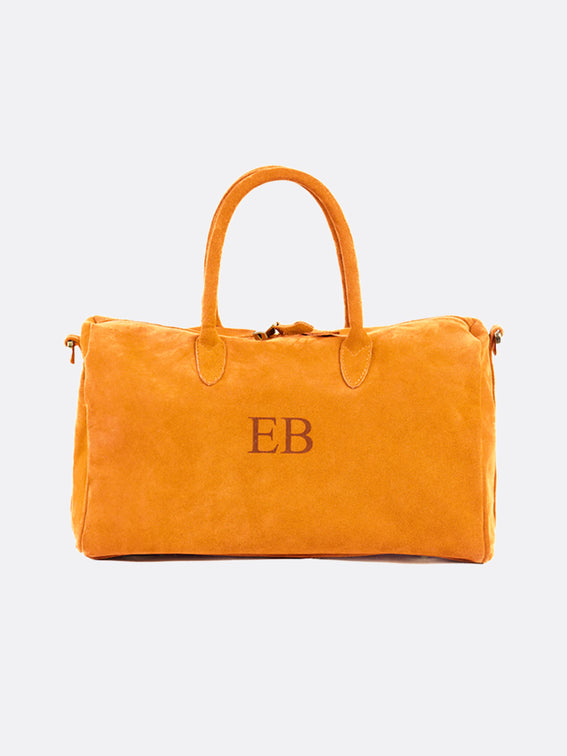Italian Large Suede Leather Handbag - Orange - 16
