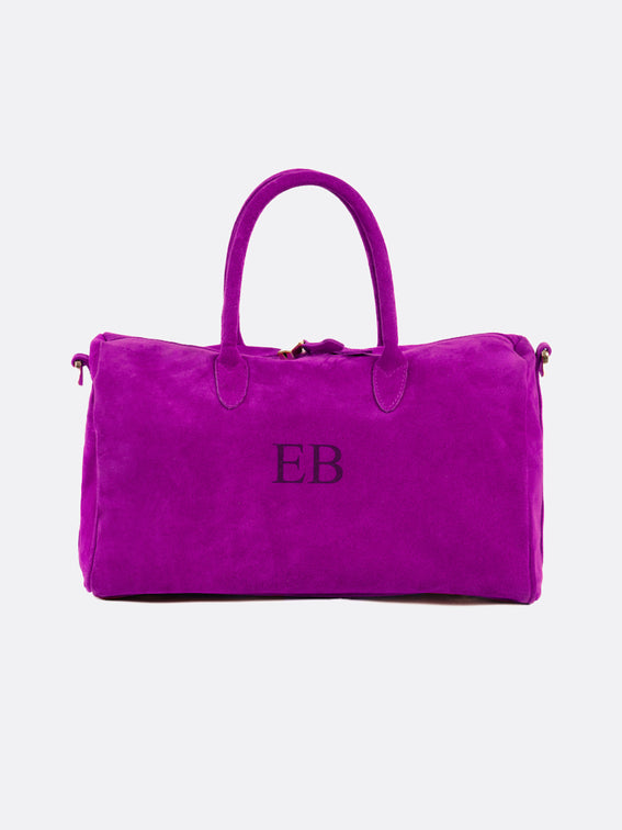 Italian Large Suede Leather Handbag - Purple - 09