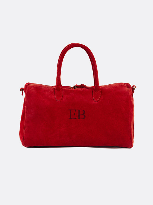 Italian Large Suede Leather Handbag - Red - 01