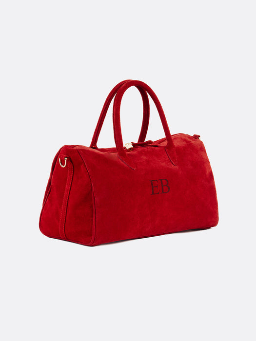 Italian Large Suede Leather Handbag - Red - 04