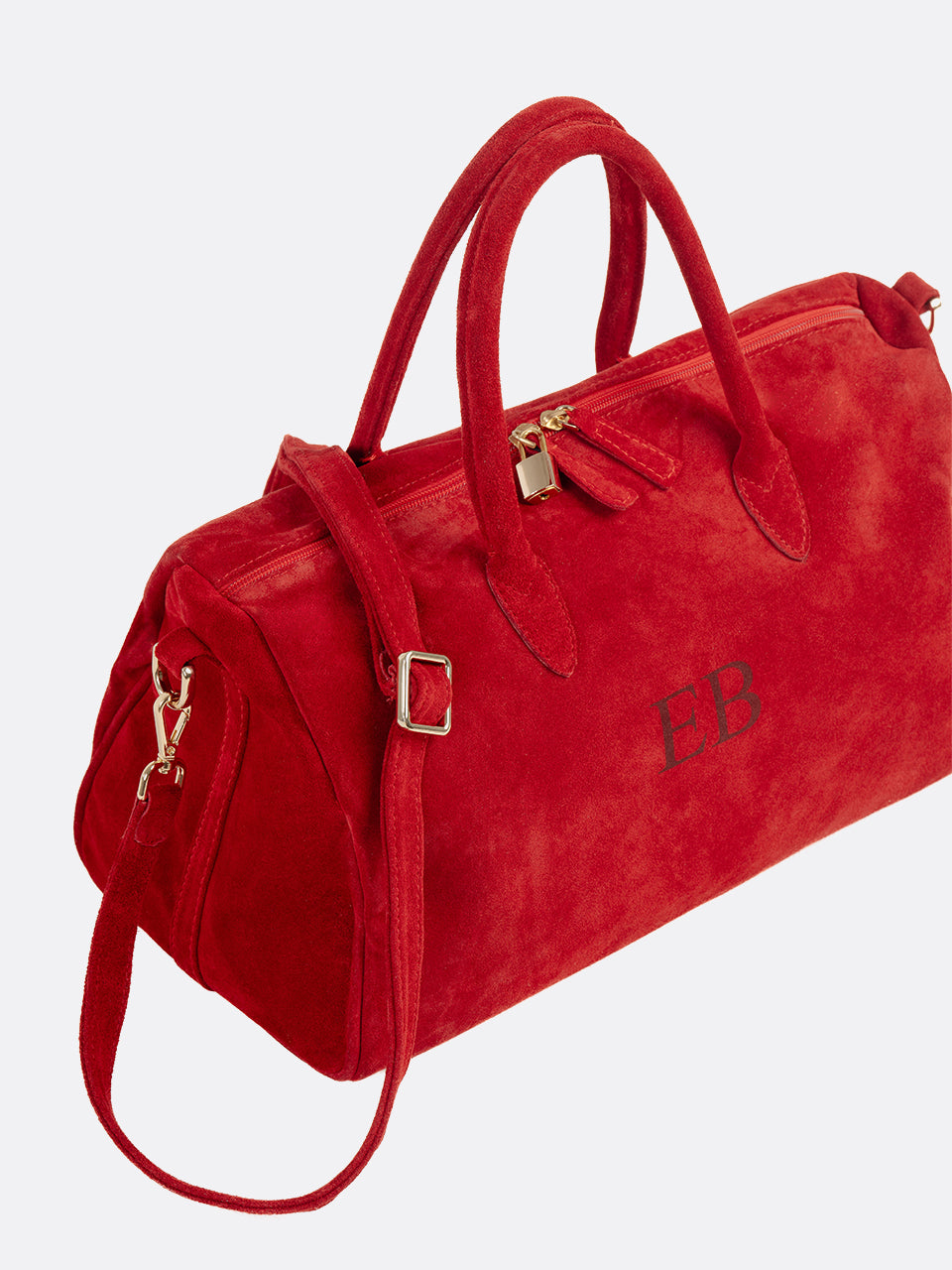 Italian Large Suede Leather Handbag - Red - 05