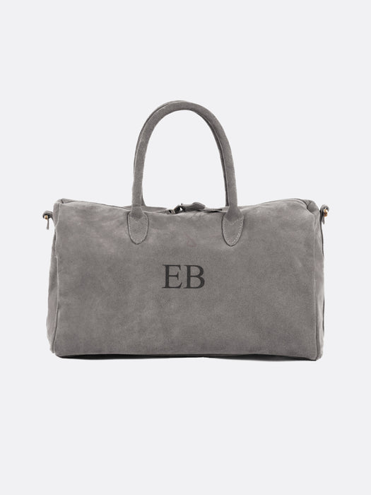 Italian Large Suede Leather Handbag - Grey - 07
