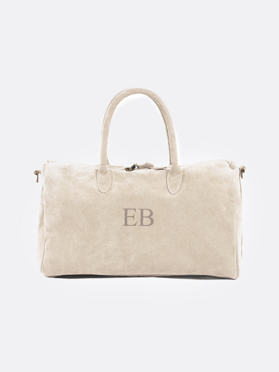 Italian Large Suede Leather Handbag - Sand - 10