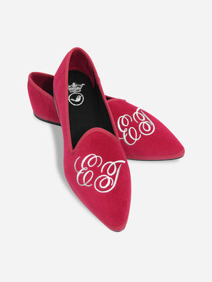 Italian Custom Ruby Red Velvet Flats - 03