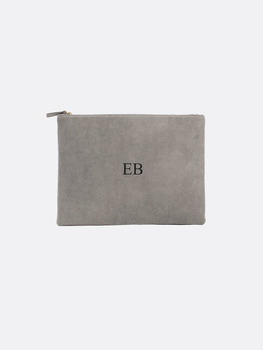 Italian Suede Leather Laptop Case - Grey - 08