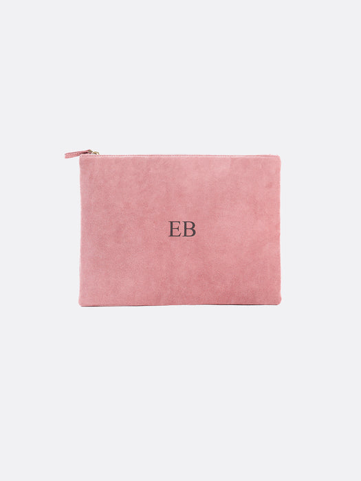 Italian Suede Leather Laptop Case - Dusky Pink - 18