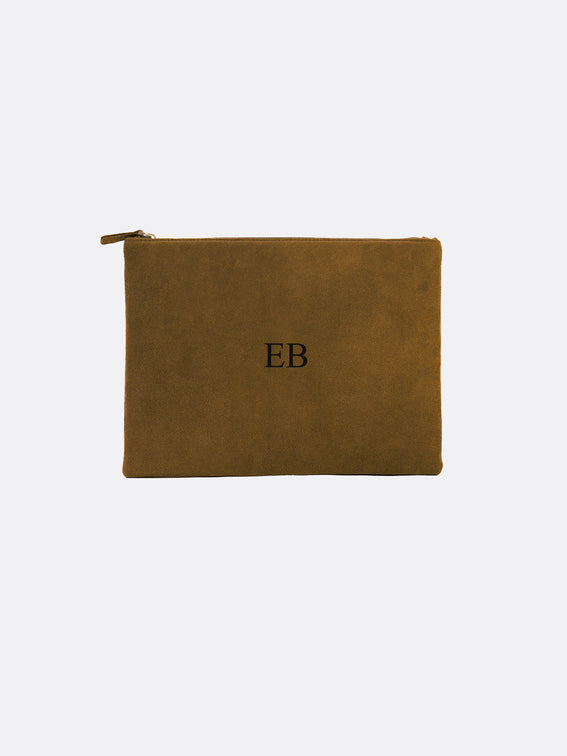 Italian Suede Leather Laptop Case - Military Green - 12