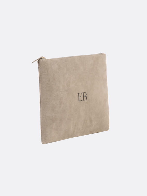 Italian Suede Leather Laptop Case - Stone - 05