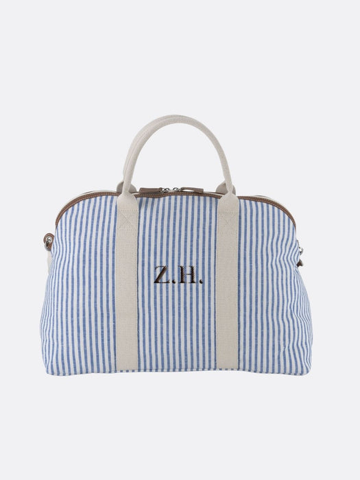 Italian Custom Striped Cotton Travel Bag - Blue - 01