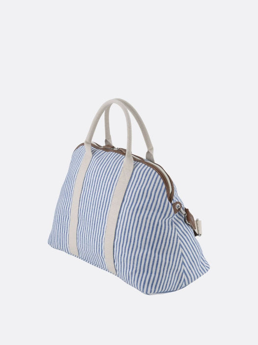 Italian Custom Striped Cotton Travel Bag - Blue - 02