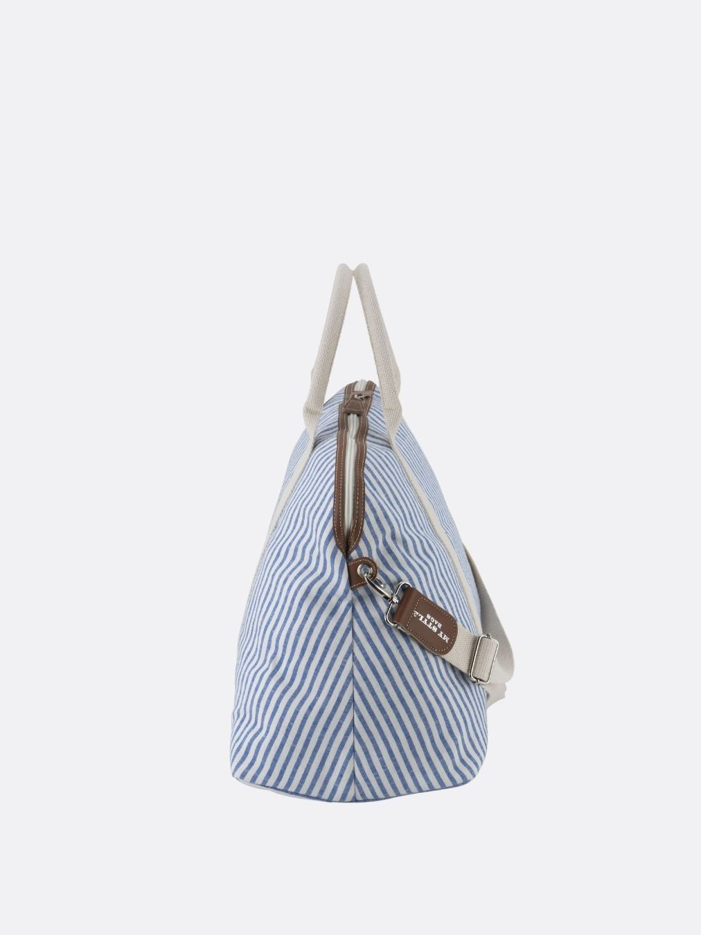 Italian Custom Striped Cotton Travel Bag - Blue - 03