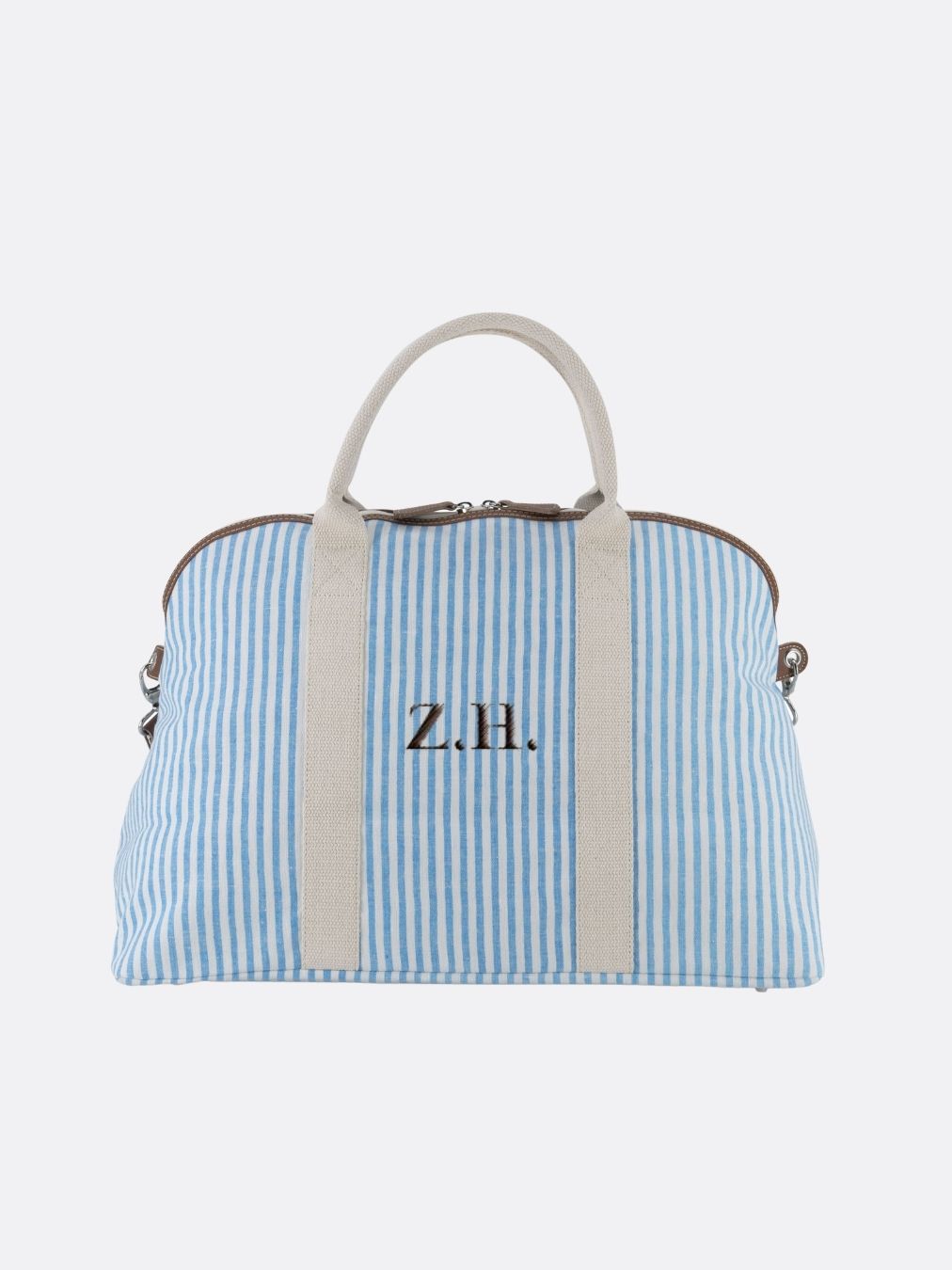 Italian Custom Striped Cotton Travel Bag - Light Blue - 05