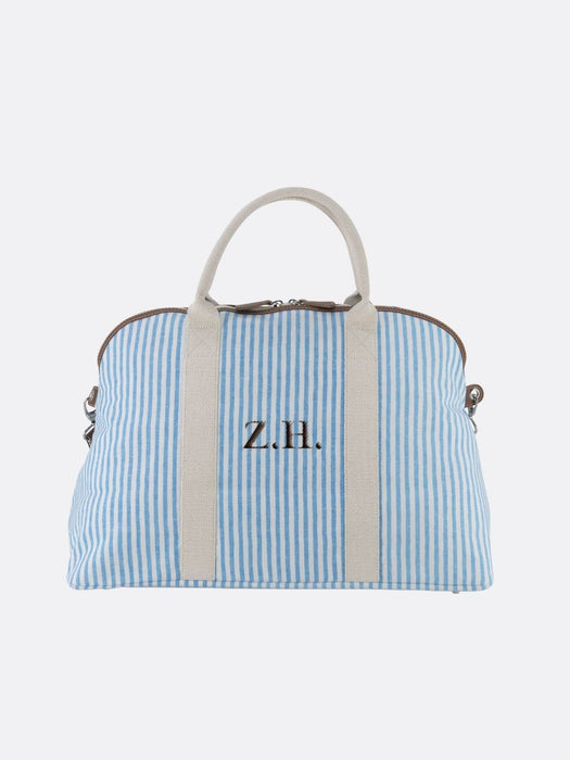 Italian Custom Striped Cotton Travel Bag - Light Blue - 05