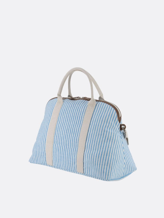 Italian Custom Striped Cotton Travel Bag - Light Blue - 06