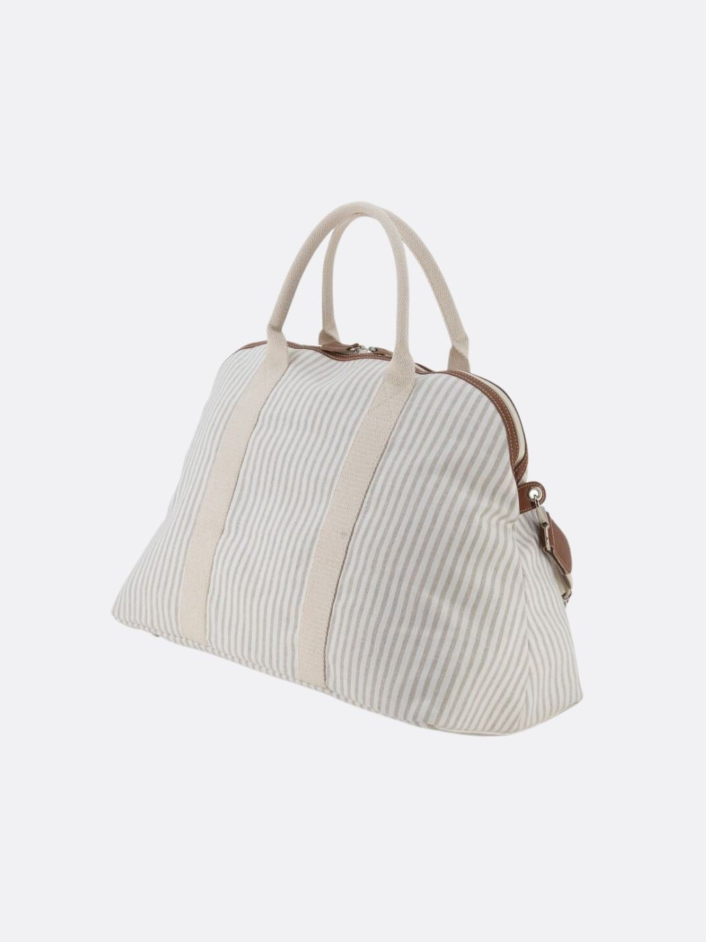 Italian Custom Striped Cotton Travel Bag - Beige - 14