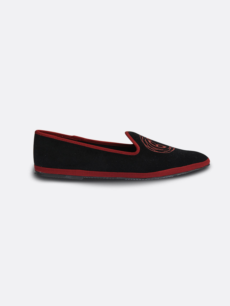 Italian Custom Black and Red Velvet Monogram Flats - 01