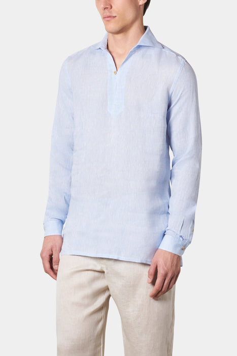 Made in Italy Light Blue Capri Linen Shirt for Men - 02