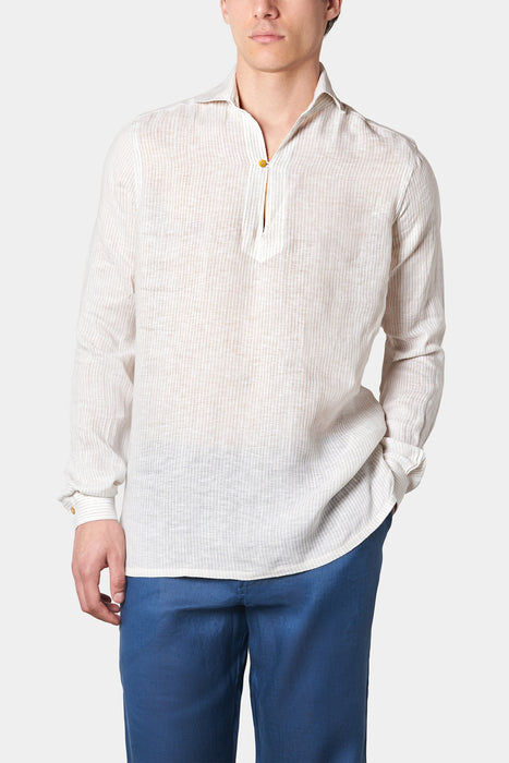 Made in Italy Sand Lines Capri Linen Shirt for Men - 02