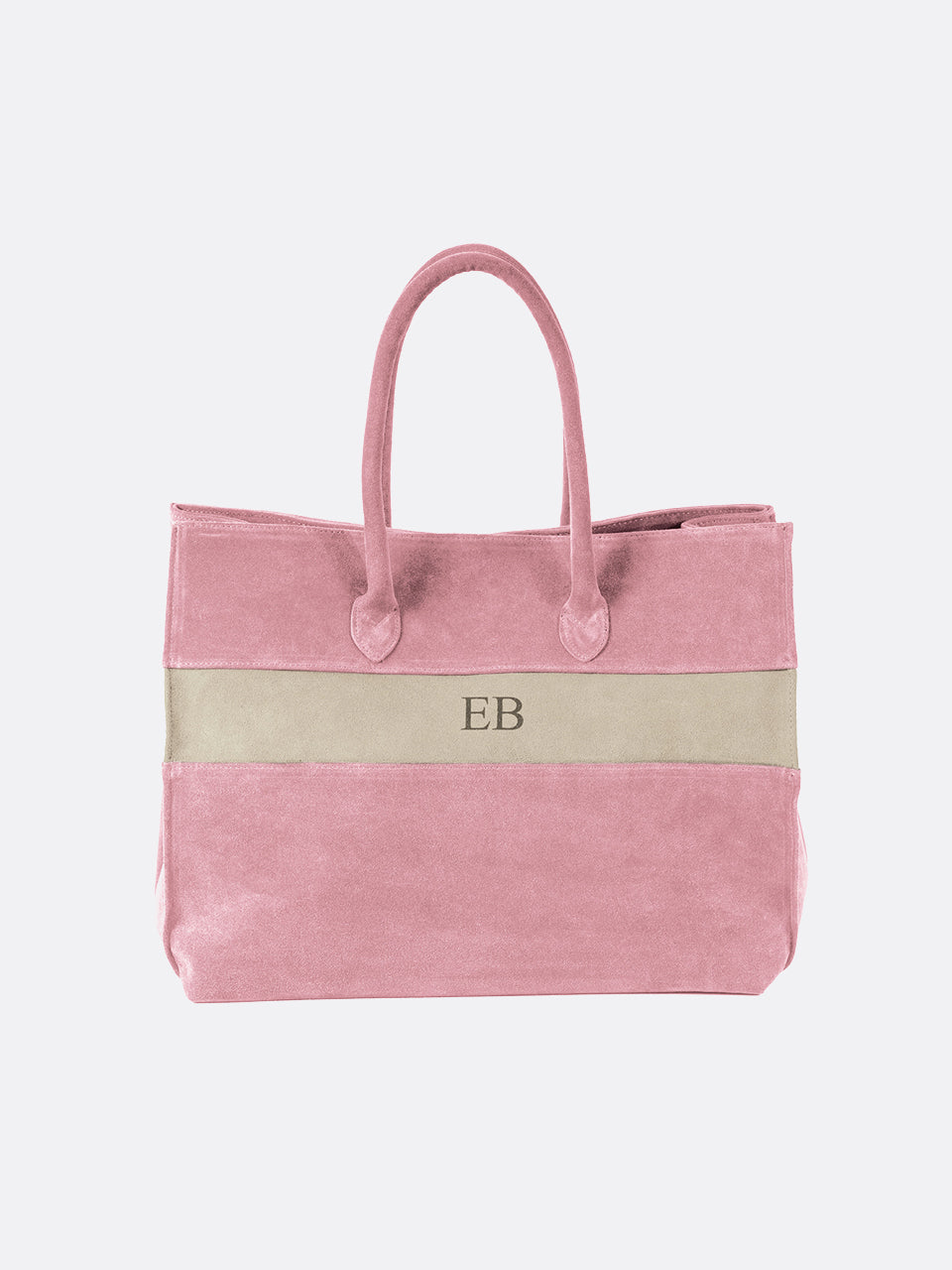 Italian Suede Leather Large Handbag - Dusky Pink - 15