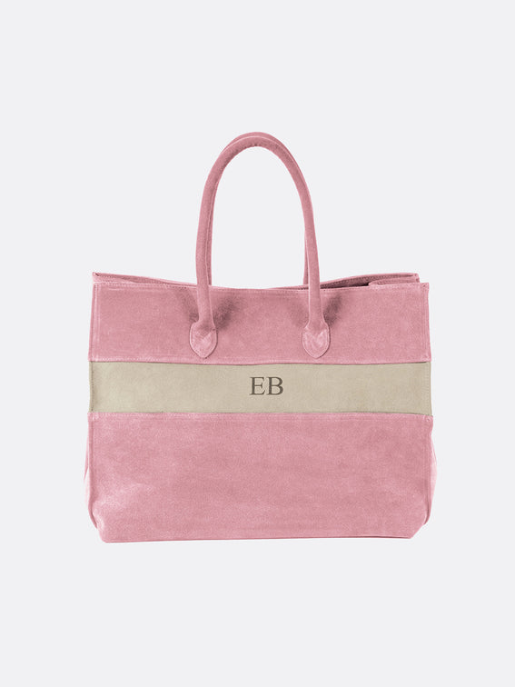 Italian Suede Leather Large Handbag - Dusky Pink - 15