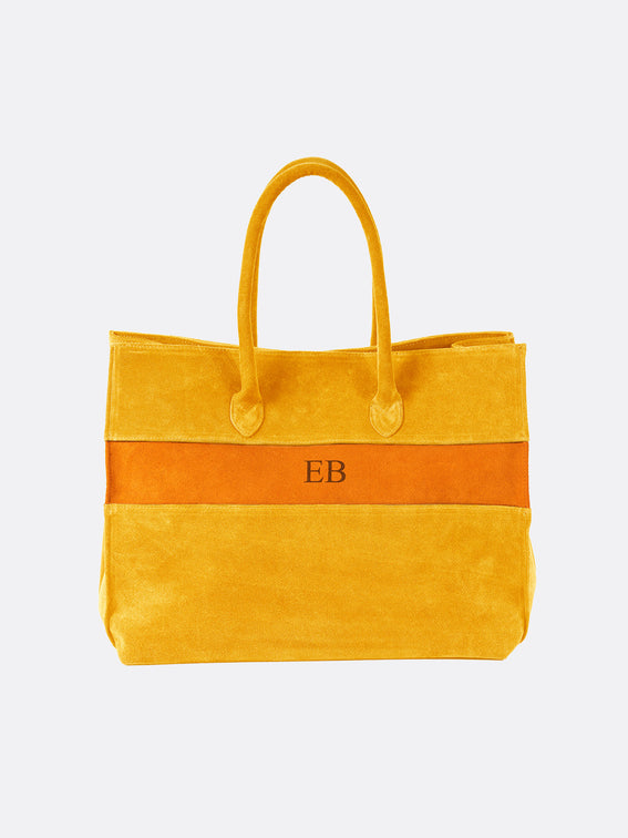 Italian Suede Leather Large Handbag - Yellow - 09