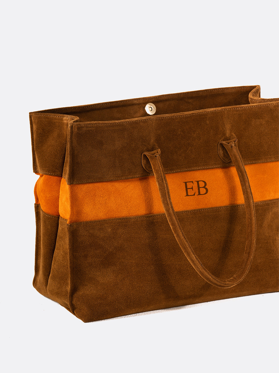 Italian Suede Leather Large Handbag - Brown - 04