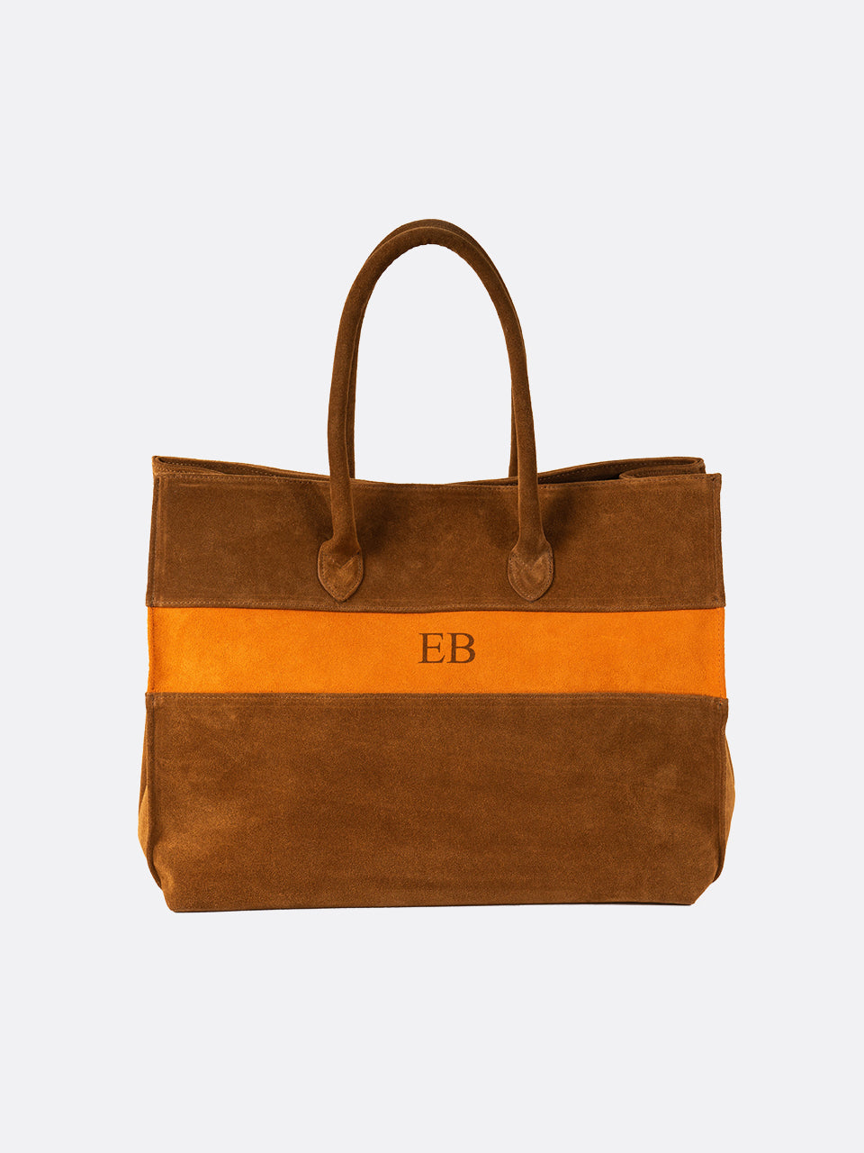 Italian Suede Leather Large Handbag - Brown - 01
