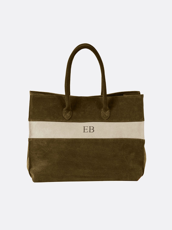 Italian Suede Leather Large Handbag - Dark Brown - 14