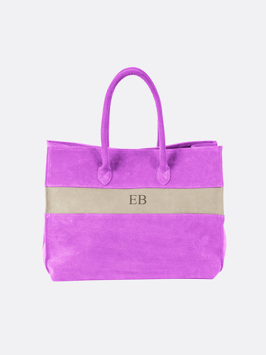 Italian Suede Leather Large Handbag - Pink - 17