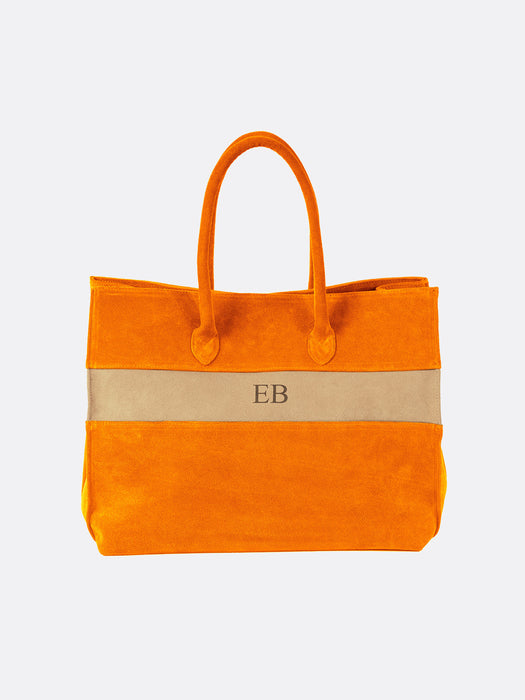 Italian Suede Leather Large Handbag - Orange - 16