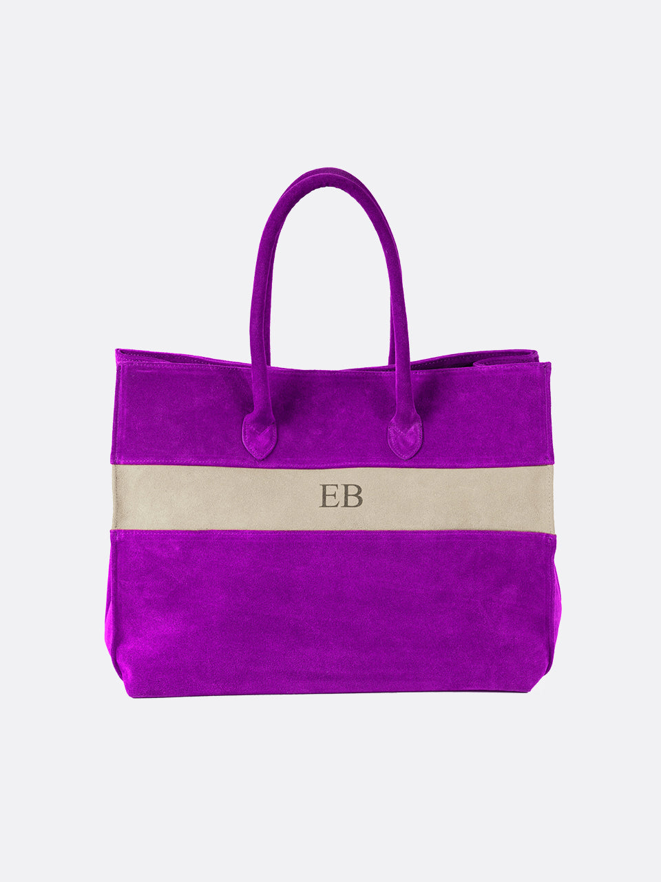 Italian Suede Leather Large Handbag - Purple - 07