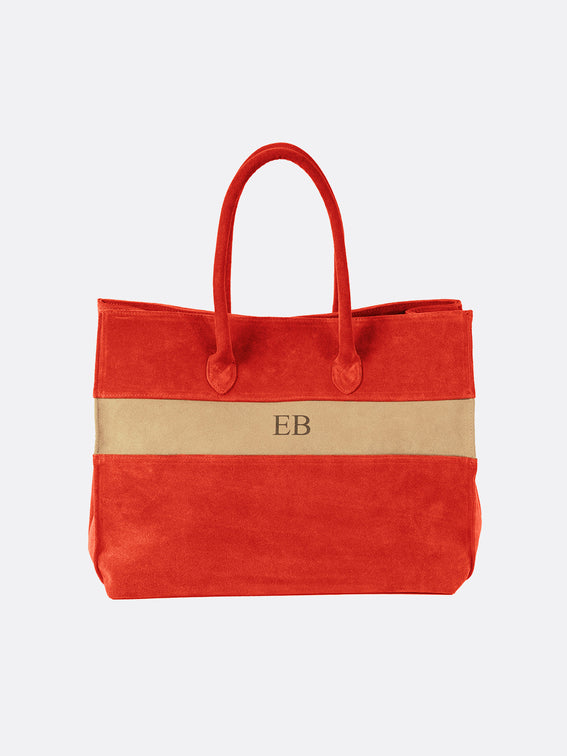 Italian Suede Leather Large Handbag - Red - 11