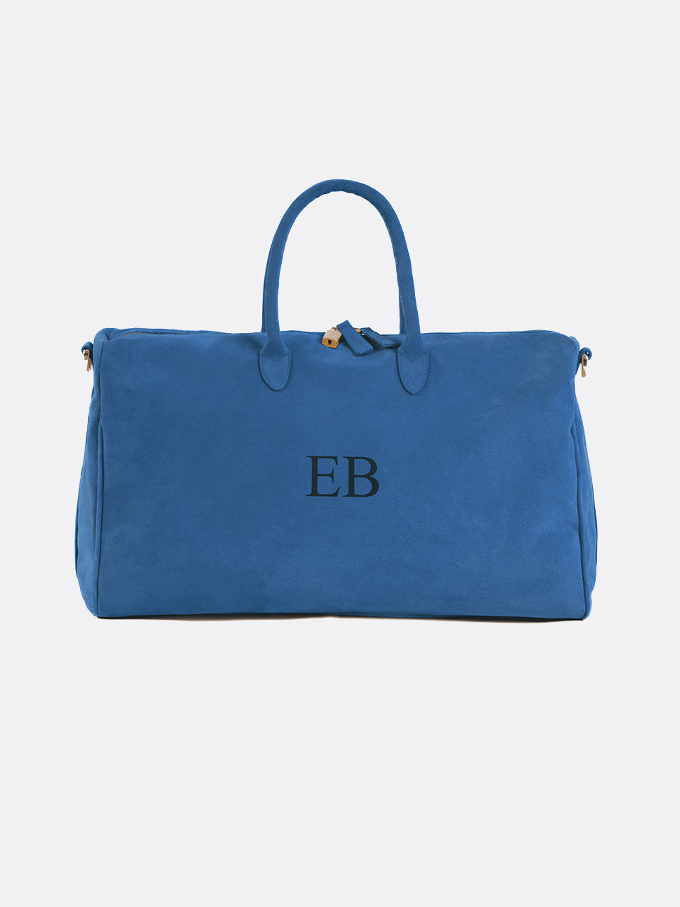 Italian Suede Leather Weekender Travel Bag - Blue - 06