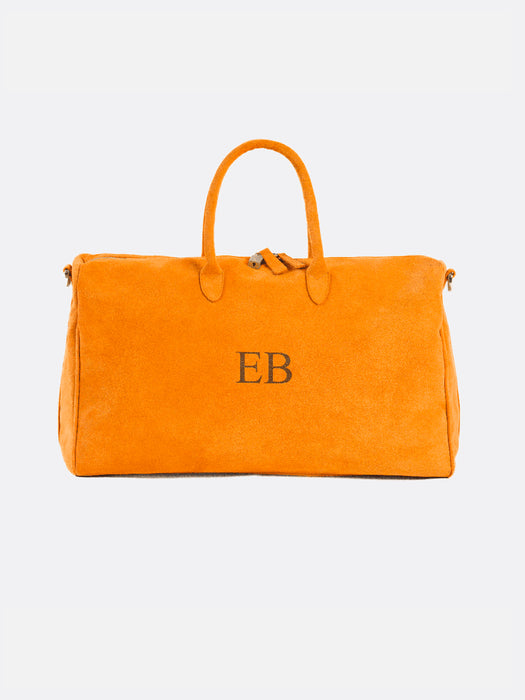 Italian Suede Leather Weekender Travel Bag - Orange - 16