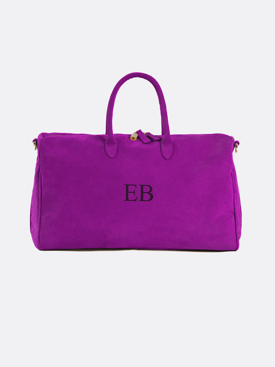 Italian Suede Leather Weekender Travel Bag - Purple - 09