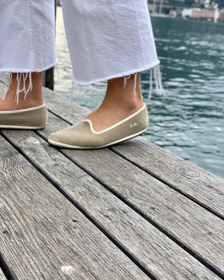 Velvet Beige Flat Shoes - Handmade in Italy - 02