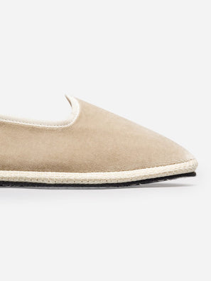 Velvet Beige Flat Shoes - Handmade in Italy - 03